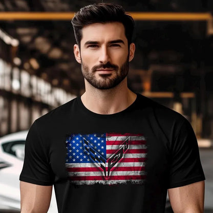 Corvette C8 USA T-Shirt, Bella and Canvas T-Shirt, Corvette American Flag, Graphic Tee, Corvette Logo