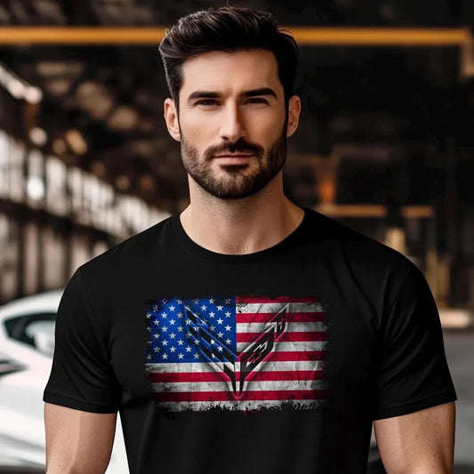 Corvette C8 USA T-Shirt, Bella and Canvas T-Shirt, Corvette American Flag, Graphic Tee, Corvette Logo