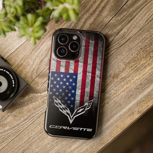 Corvette C7 USA iPhone Case - American Flag - Cell Phone Case - Impact Resistant - Rubber Liner - Matte or Glossy