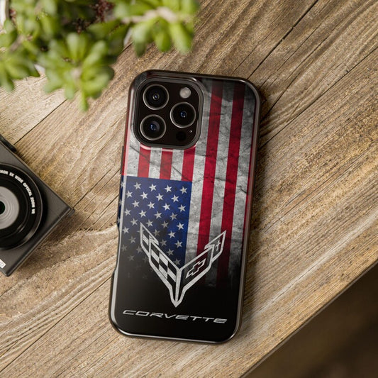 Corvette C8 USA iPhone Case - American Flag - Cell Phone Case - Impact Resistant - Rubber Liner - Matte or Glossy