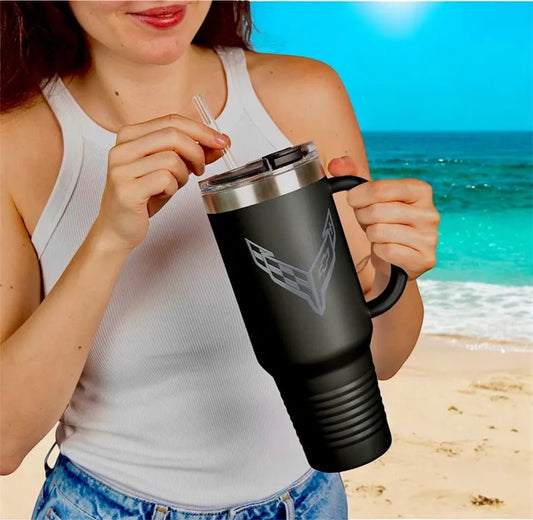 Corvette Travel Mug, C8 Corvette Gifts, Car Enthusiast Mug, 40oz Tumbler, Stainless Steel, Corvette Logo, Car Guy Gifts, Corvette Accessory