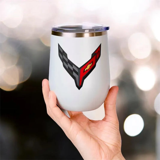 Corvette Wine Tumbler, 12oz, C8 Logo, Beverage Tumbler, Wine Cup, Corvette Logo, Gifts for Car Guys, Gifts for Car Girls