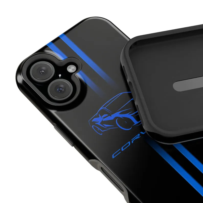 Corvette iPhone Case - Corvette Accessories - Cell Phone Case - Impact Resistant - Rubber Liner - Matte or Glossy - Corvette Logo - C8