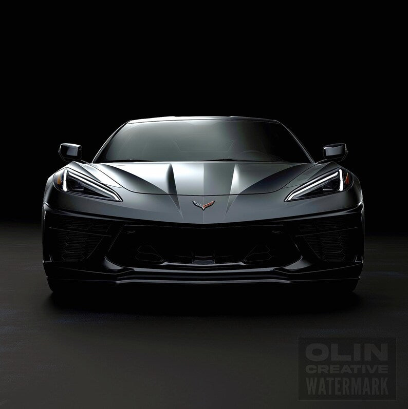 Corvette Printable Wall Art, Gifts for Car Guys, Gifts for Car Girls, Instant Download, Digital Download, Black Corvette C8