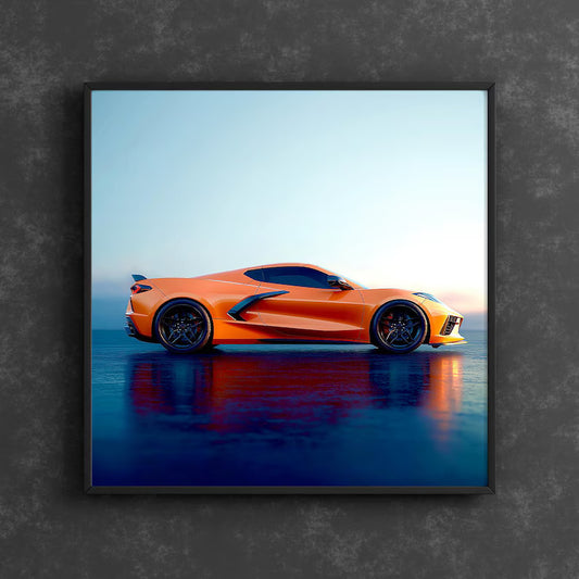 Corvette Printable Wall Art, Gifts for Car Guys, Gifts for Car Girls, Instant Download, Digital Download, Orange Corvette C8