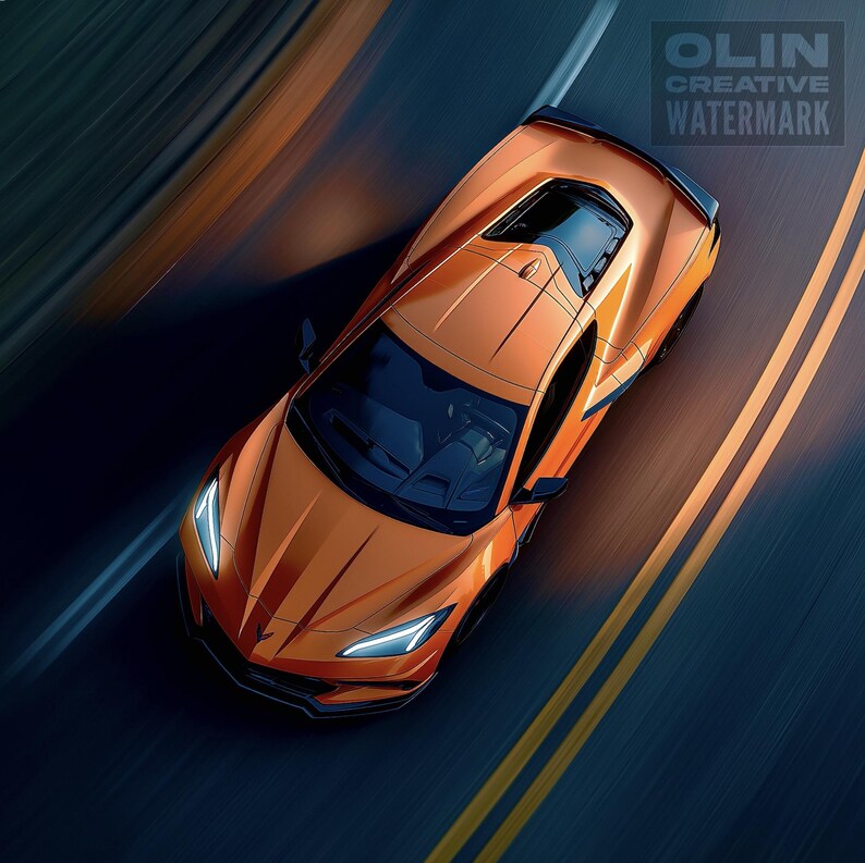 Corvette Printable Wall Art, Gifts for Car Guys, Gifts for Car Girls, Instant Download, Digital Download, Orange Corvette C8