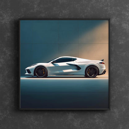 Corvette Printable Wall Art, Gifts for Car Guys, Gifts for Car Girls, Instant Download, Digital Download, White Corvette C8