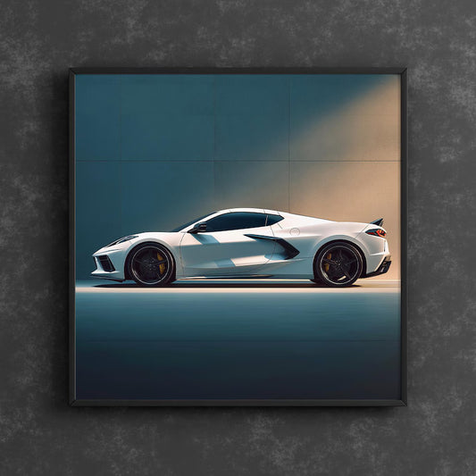 Corvette Printable Wall Art, Gifts for Car Guys, Gifts for Car Girls, Instant Download, Digital Download, White Corvette C8