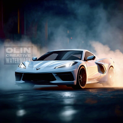 Corvette Printable Wall Art, Gifts for Car Guys, Gifts for Car Girls, Instant Download, Digital Download, White Corvette C8