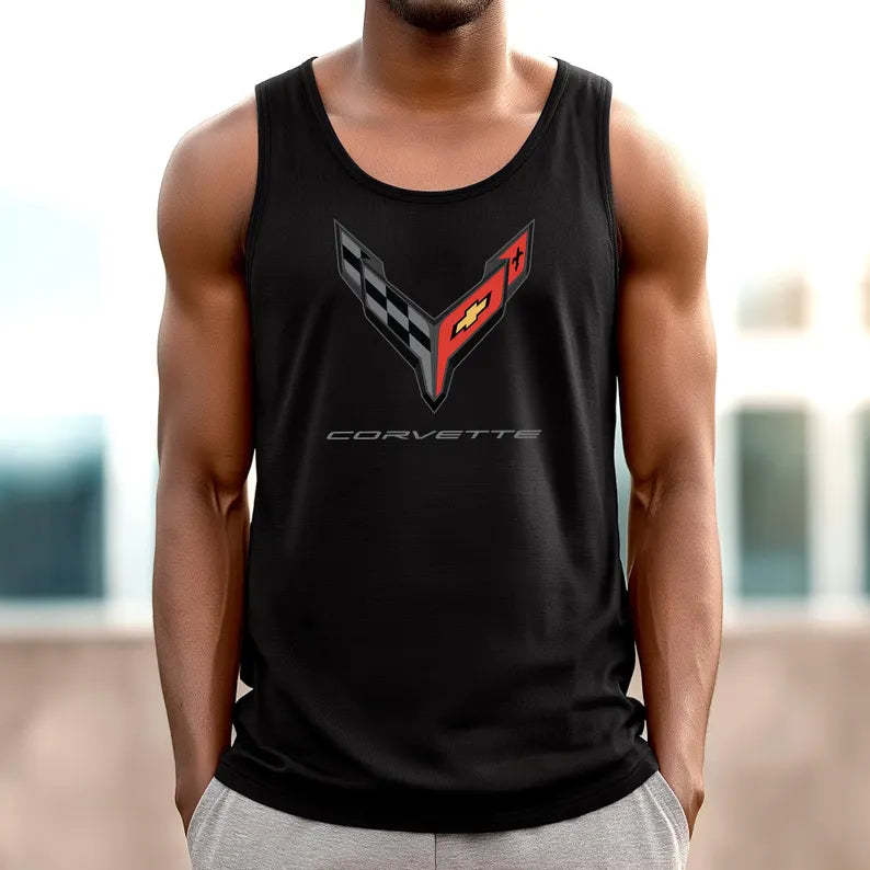 Corvette C8 Men's Jersey Tank, Beach Tank, Gym Top, Corvette Shirt, C8 Logo, Men's Tank Top, Women's Tank Top, Unisex, Bella+Canvas Brand
