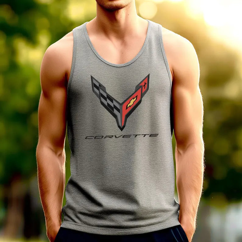 Corvette C8 Men's Jersey Tank, Beach Tank, Gym Top, Corvette Shirt, C8 Logo, Men's Tank Top, Women's Tank Top, Unisex, Bella+Canvas Brand