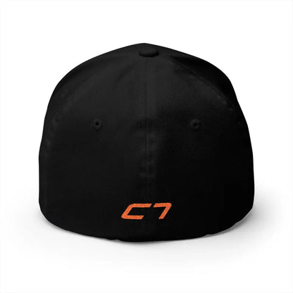 Corvette C7 Orange Logo Baseball Cap, Flexfit® Hat, Stretchy Band, Black Hat, Corvette Gear, Embroidery