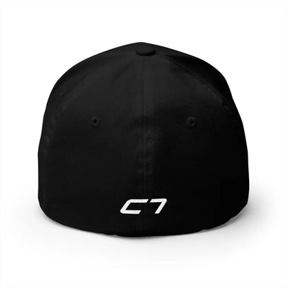 Corvette C7 White Logo Baseball Cap, Flexfit® Hat, Stretchy Band, Black Hat, Corvette Gear, Embroidery