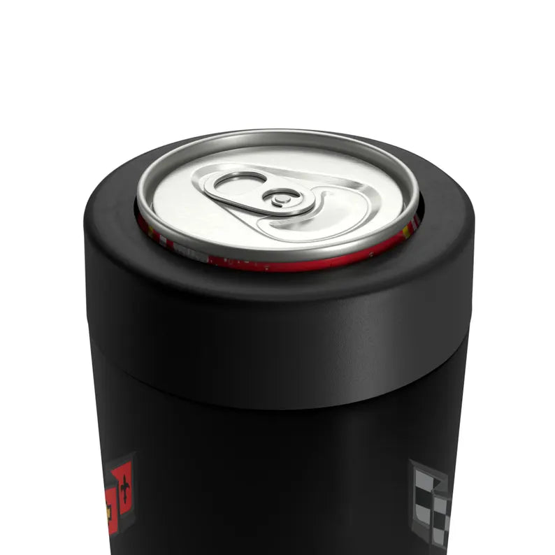 Corvette C8 Black Can Coozie for Fans, Beer and Soda Holder, Drink Insulator, Gift for Car Enthusiasts, Racing Events, Tailgating, C8 Logo