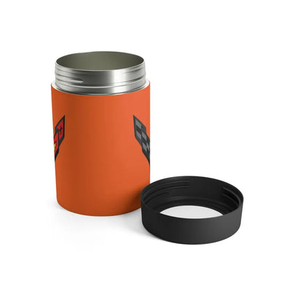 Corvette C8 Orange Can Coozie for Fans, Beer and Soda Holder, Drink Insulator, Gift for Car Enthusiasts, Racing Events, Tailgating, C8 Logo