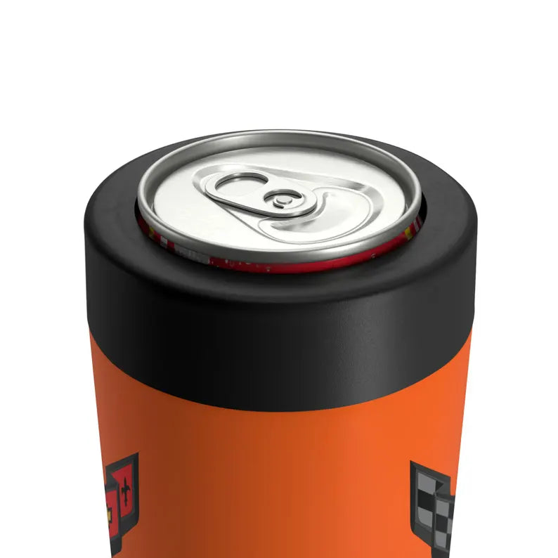 Corvette C8 Orange Can Coozie for Fans, Beer and Soda Holder, Drink Insulator, Gift for Car Enthusiasts, Racing Events, Tailgating, C8 Logo