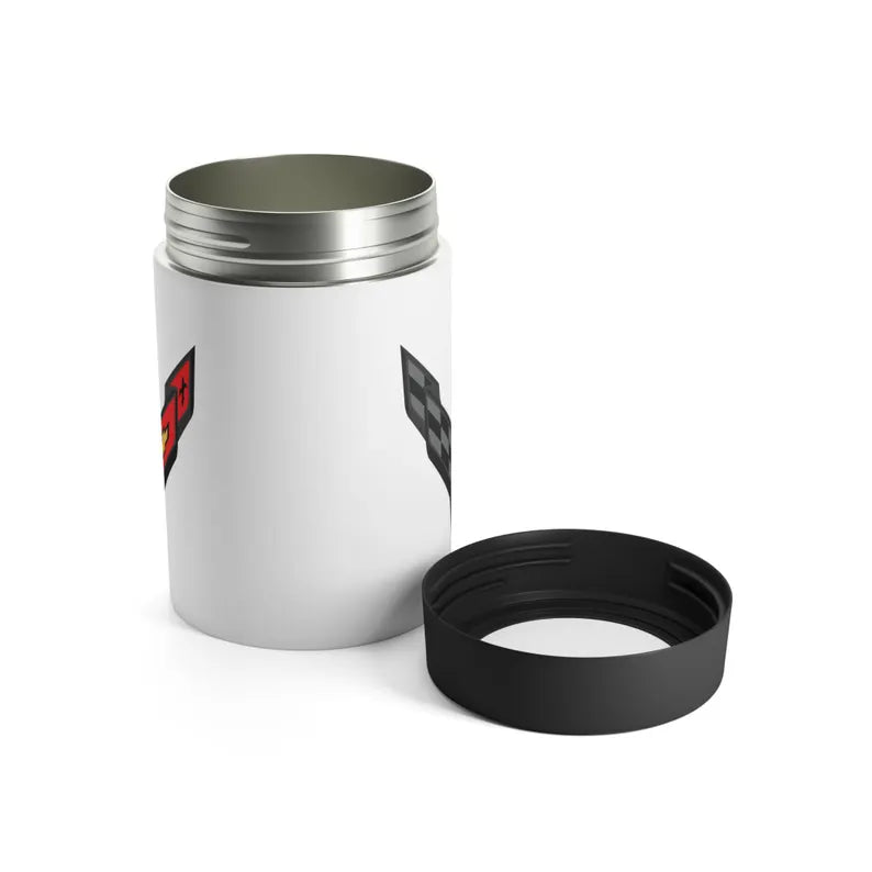 Corvette C8 White Can Coozie for Fans, Beer and Soda Holder, Drink Insulator, Gift for Car Enthusiasts, Racing Events, Tailgating, C8 Logo