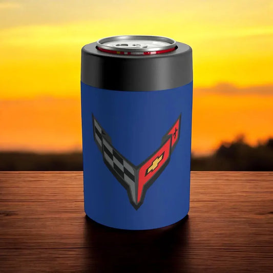 Corvette C8 Blue Can Coozie for Fans, Beer and Soda Holder, Drink Insulator, Gift for Car Enthusiasts, Racing Events, Tailgating, C8 Logo