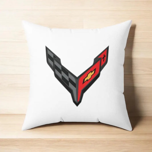 Corvette C8 Throw Pillow, Home Accessories , Mancave Decor, Man Cave, Square Pillow, Polyester, Couch and Bedding, C8 Logo, C8 Emblem