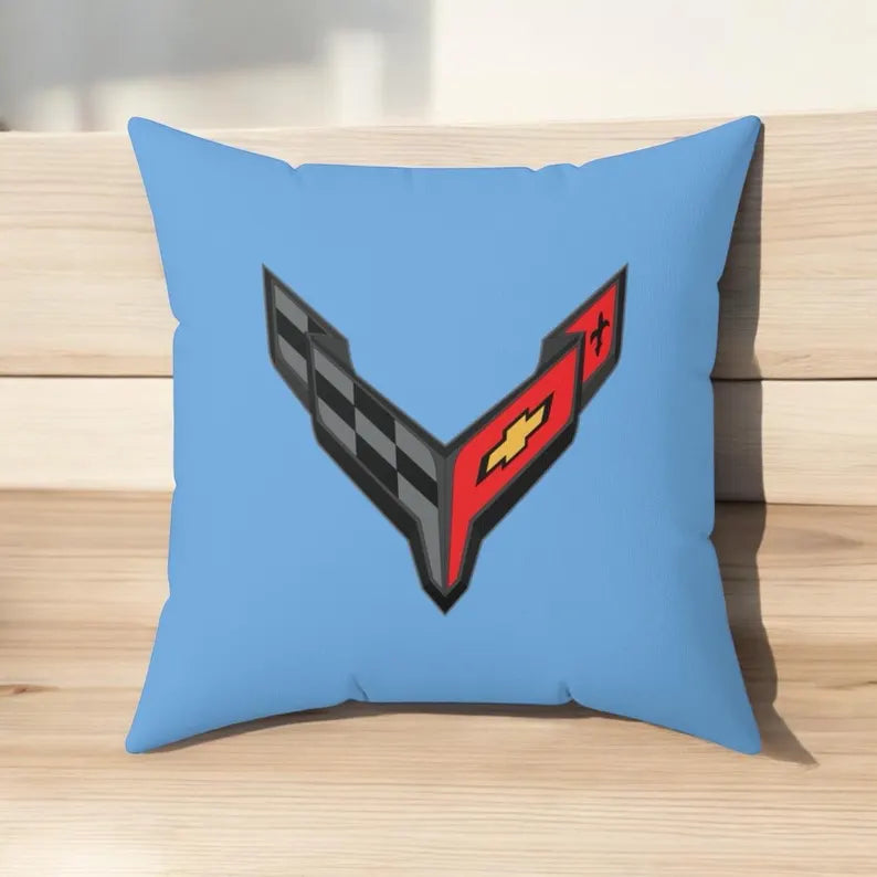 Copy of Corvette C8 Throw Pillow, Home Accessories, Mancave Decor, Man Cave, Square Pillow, Polyester, Couch and Bedding, C8 Logo, C8 Emblem