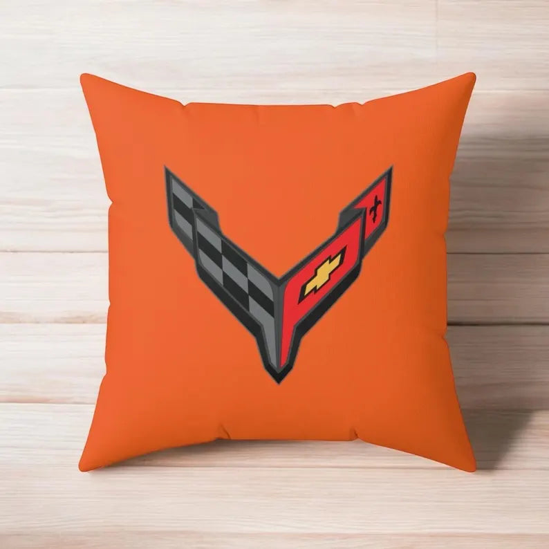 Corvette C8 Throw Pillow, Home Accessories , Mancave Decor, Man Cave, Square Pillow, Polyester, Couch and Bedding, C8 Logo, C8 Emblem