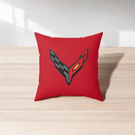 Corvette C8 Throw Pillow, Home Accessories, Mancave Decor, Man Cave, Square Pillow, Polyester, Couch and Bedding, C8 Logo, C8 Emblem