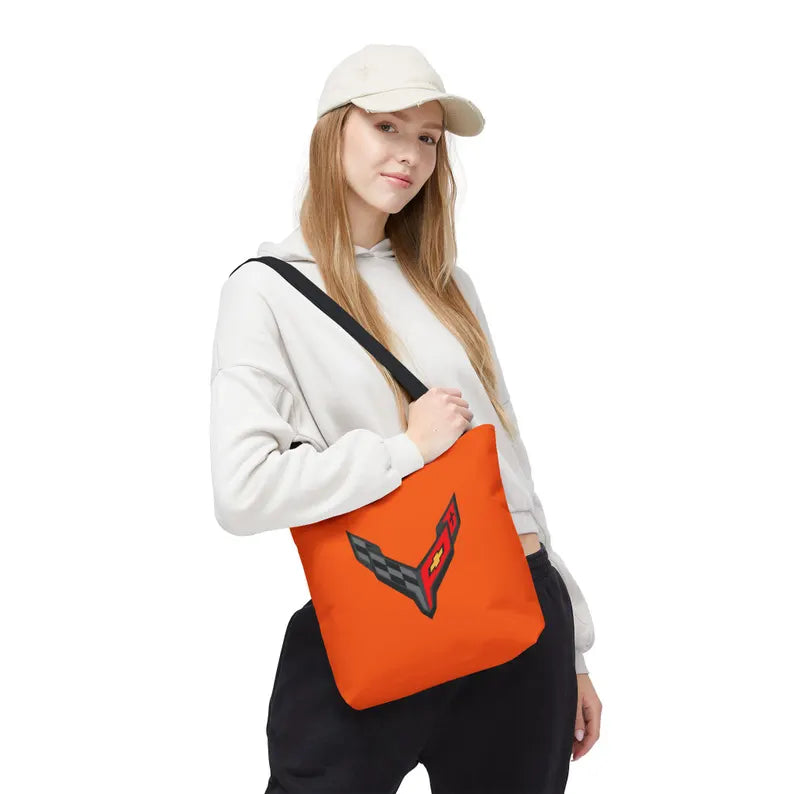 Corvette C8 Tote Bag, Corvette Polyester Bag, Shoulder Bag, Bag with Straps, Gifts for Car Guys, Gifts for Car Girls, Car Meet Carry On