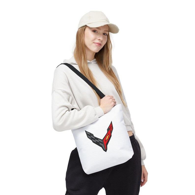 Corvette C8 Tote Bag, Corvette Polyester Bag, Shoulder Bag, Bag with Straps, Gifts for Car Guys, Gifts for Car Girls, Car Meet Carry On