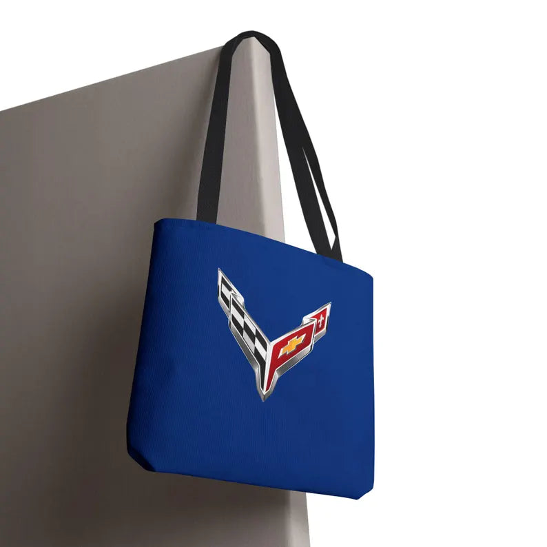 Corvette C8 Tote Bag, Corvette Polyester Bag, Shoulder Bag, Bag with Straps, Gifts for Car Guys, Gifts for Car Girls, Car Meet Carry On