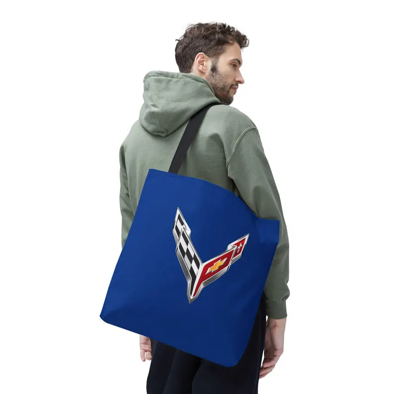 Corvette C8 Tote Bag, Corvette Polyester Bag, Shoulder Bag, Bag with Straps, Gifts for Car Guys, Gifts for Car Girls, Car Meet Carry On
