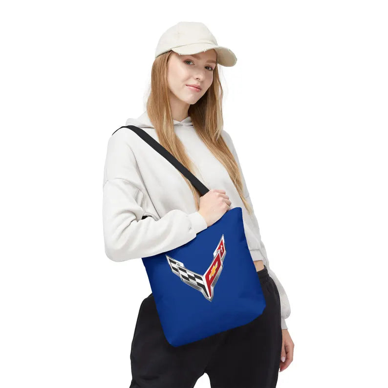 Corvette C8 Tote Bag, Corvette Polyester Bag, Shoulder Bag, Bag with Straps, Gifts for Car Guys, Gifts for Car Girls, Car Meet Carry On