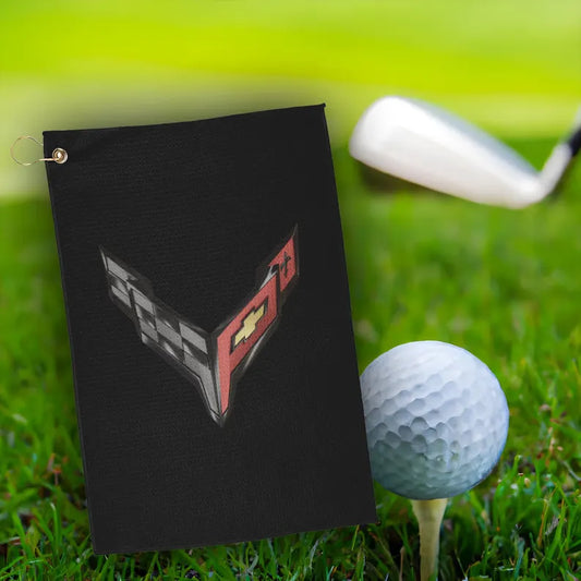 Corvette C8 Golf Towels, Golf Accessories, Sporty Towels for Golf Outings, Gift for Golf Lovers, C8 Logo, C8 Emblem, Club Towel