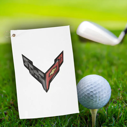 Corvette C8 Golf Towels, Golf Accessories, Sporty Towels for Golf Outings, Gift for Golf Lovers, C8 Logo, C8 Emblem, Club Towel