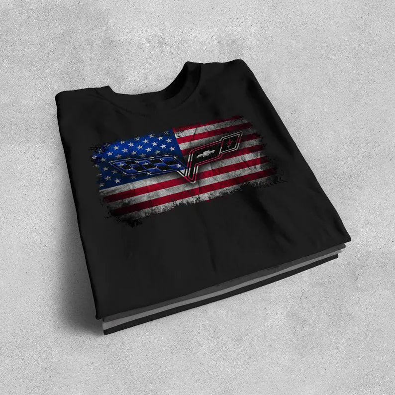 Corvette C6 USA T-Shirt, Bella and Canvas T-Shirt, Corvette American Flag, Graphic Tee, Corvette Logo