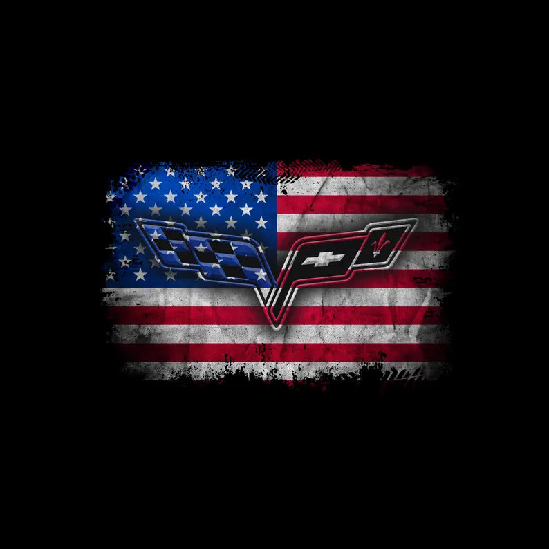 Corvette C6 USA T-Shirt, Bella and Canvas T-Shirt, Corvette American Flag, Graphic Tee, Corvette Logo