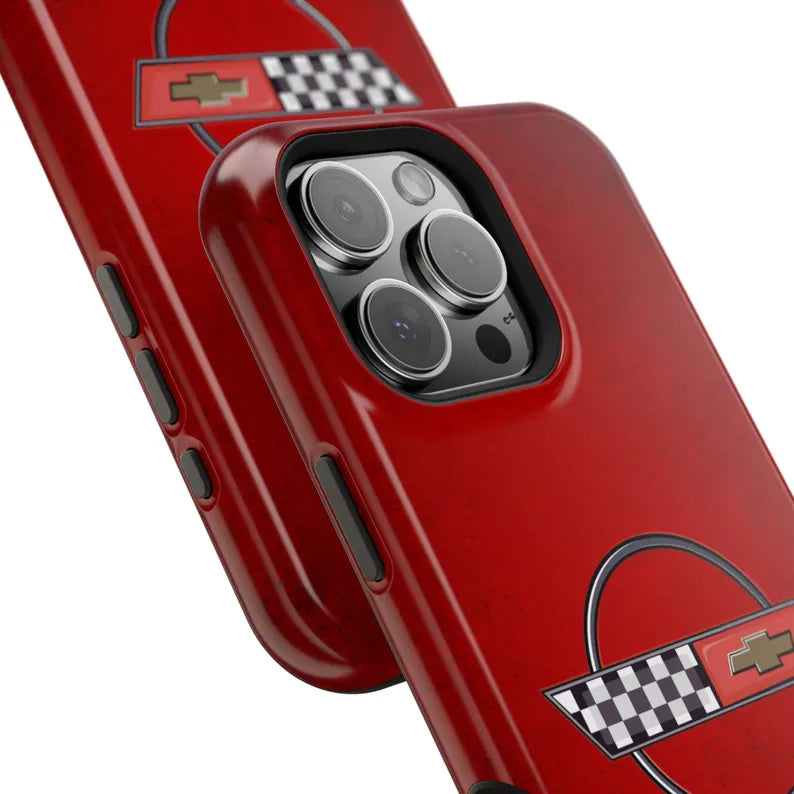 Corvette C4 Magnetic Tough Case, iPhone Case, Impact Resistant, MagSafe, Rubber Liner, Matte or Glossy, C4 Emblem, C4 Logo, Cell Phone Case