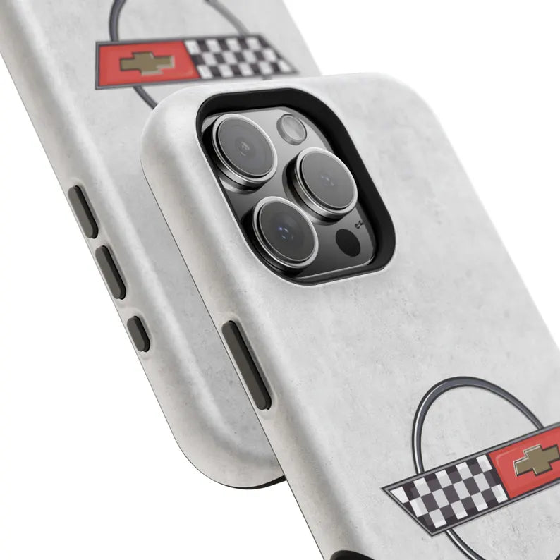 Corvette C4 Magnetic Tough Case, iPhone Case, Impact Resistant, MagSafe, Rubber Liner, Matte or Glossy, C4 Emblem, C4 Logo, Cell Phone Case