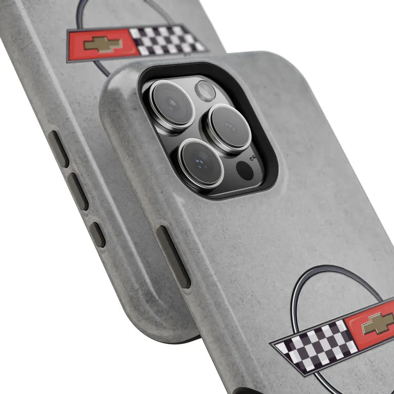 Corvette C4 Magnetic Tough Case, iPhone Case, Impact Resistant, MagSafe, Rubber Liner, Matte or Glossy, C4 Emblem, C4 Logo, Cell Phone Case