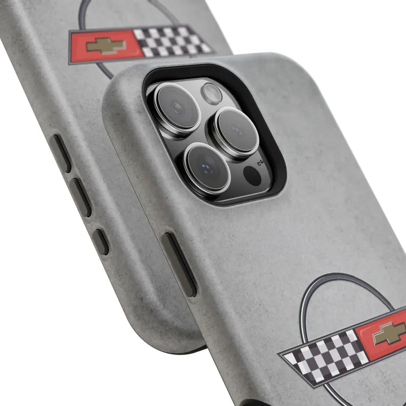 Corvette C4 Magnetic Tough Case, iPhone Case, Impact Resistant, MagSafe, Rubber Liner, Matte or Glossy, C4 Emblem, C4 Logo, Cell Phone Case