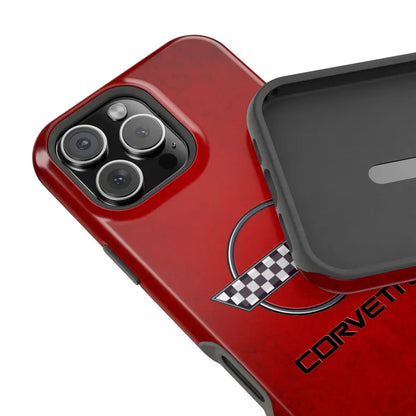 Corvette C4 Magnetic Tough Case, iPhone Case, Impact Resistant, MagSafe, Rubber Liner, Matte or Glossy, C4 Emblem, C4 Logo, Cell Phone Case