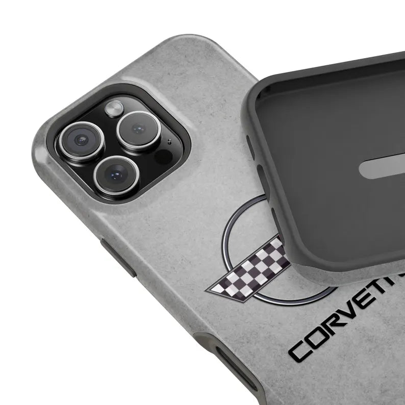Corvette C4 Magnetic Tough Case, iPhone Case, Impact Resistant, MagSafe, Rubber Liner, Matte or Glossy, C4 Emblem, C4 Logo, Cell Phone Case