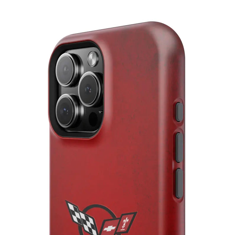 Corvette C5 Magnetic Tough Case, iPhone Case, Impact Resistant, MagSafe, Rubber Liner, Matte or Glossy, C5 Emblem, C5 Logo, Cell Phone Case