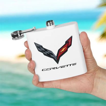 Corvette Flask, C7 Corvette Gifts, Car Enthusiast Hip Flask, 6oz Stainless Steel, Corvette Accessories, Pocket Flask, Gift for Car Guys