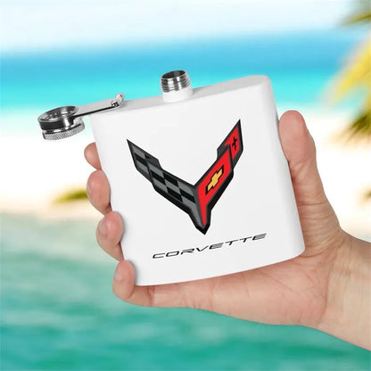 Corvette Flask, C8 Corvette Gifts, Car Enthusiast Hip Flask, 6oz Stainless Steel, Corvette Accessories, Pocket Flask, Gift for Car Guys