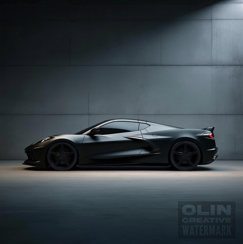 Corvette Printable Wall Art, Gifts for Car Guys, Gifts for Car Girls, Instant Download, Digital Download, Black Corvette C8