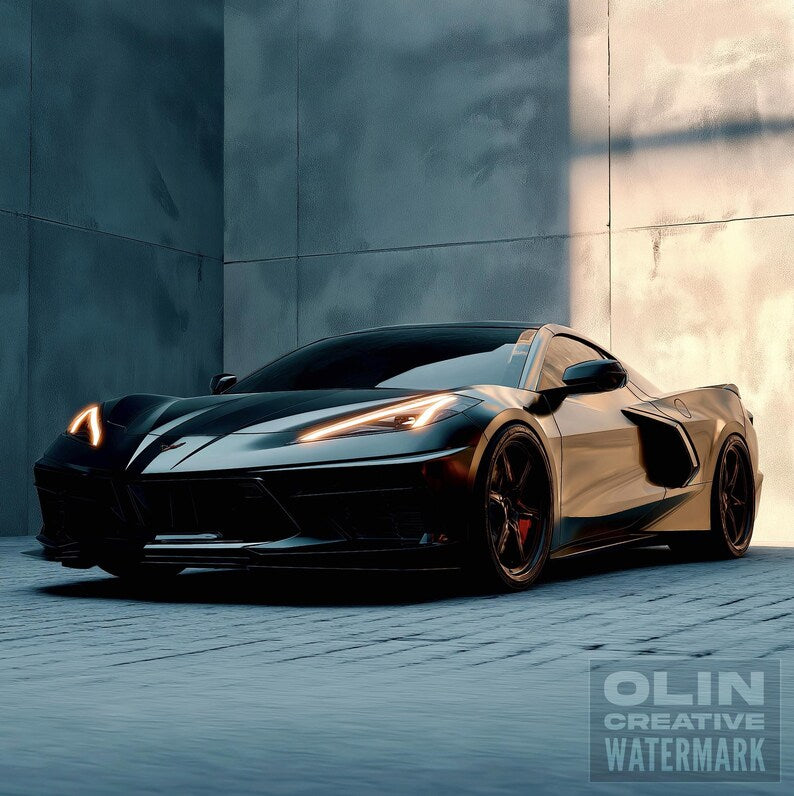 Corvette Printable Wall Art, Gifts for Car Guys, Gifts for Car Girls, Instant Download, Digital Download, Black Corvette C8