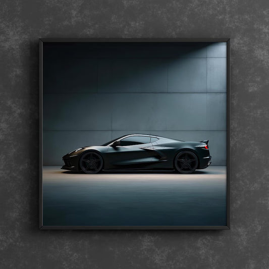 Corvette Printable Wall Art, Gifts for Car Guys, Gifts for Car Girls, Instant Download, Digital Download, Black Corvette C8