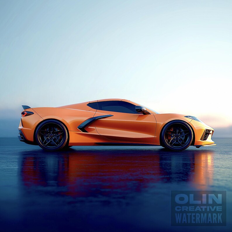 Corvette Printable Wall Art, Gifts for Car Guys, Gifts for Car Girls, Instant Download, Digital Download, Orange Corvette C8