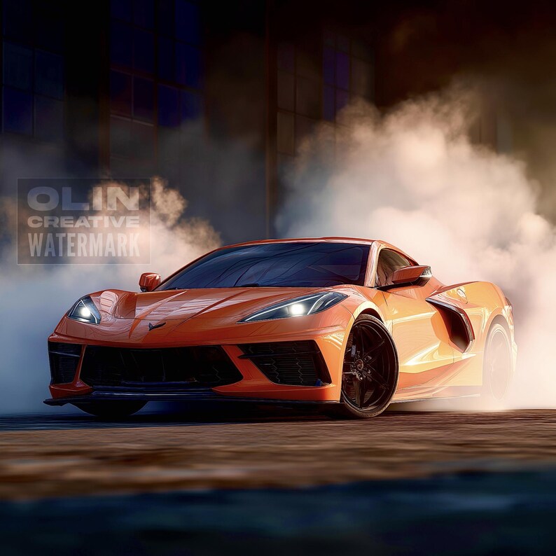 Corvette Printable Wall Art, Gifts for Car Guys, Gifts for Car Girls, Instant Download, Digital Download, Orange Corvette C8