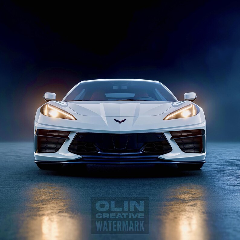 Corvette Printable Wall Art, Gifts for Car Guys, Gifts for Car Girls, Instant Download, Digital Download, White Corvette C8